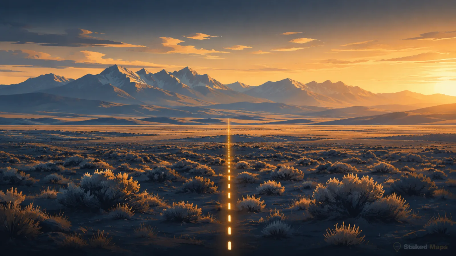 Illustration of an open Western landscape split by a subtle glowing boundary line representing an invisible land-ownership line
