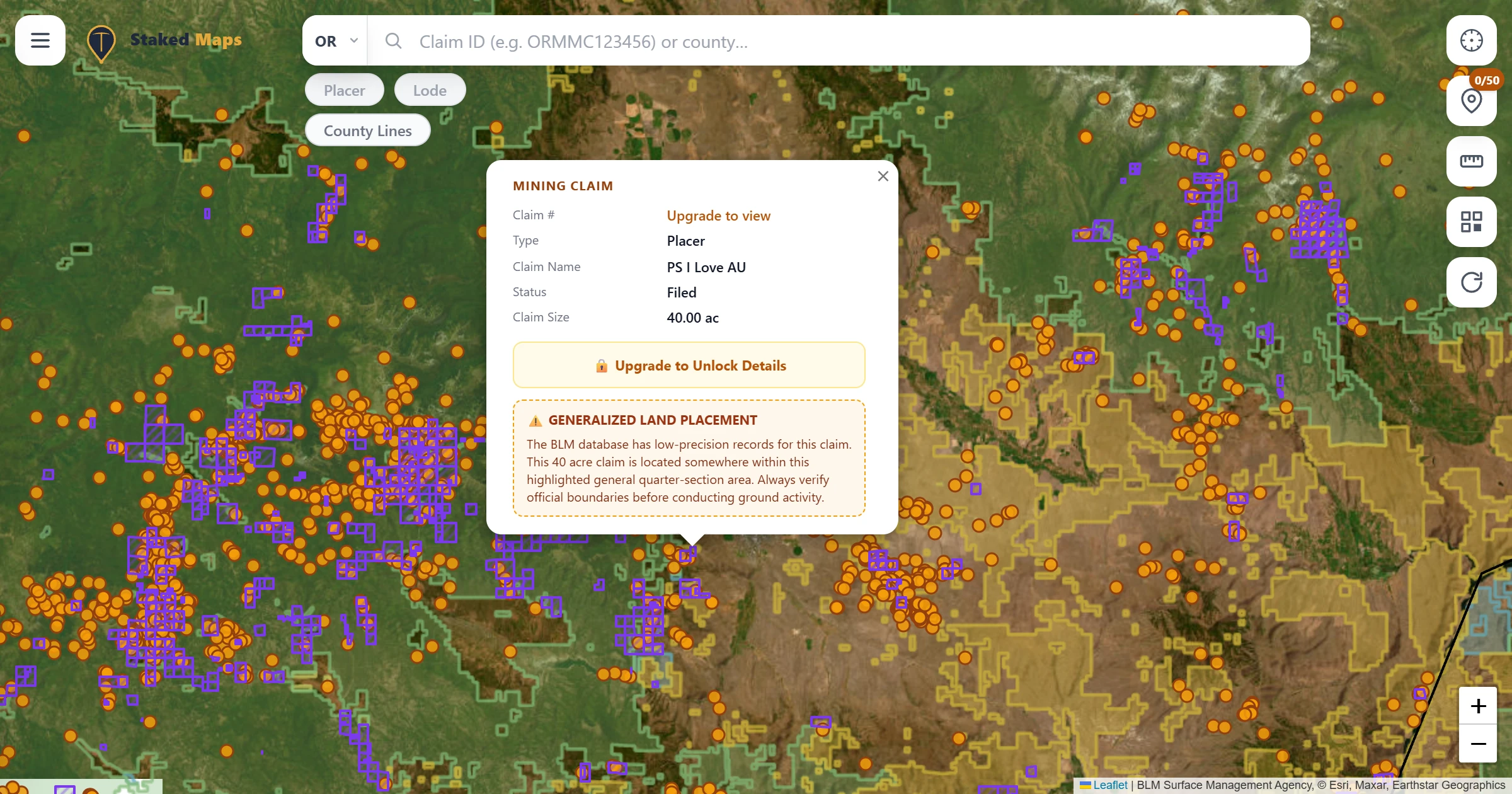 Baker County, OR BLM mining claims & rockhounding interactive map.