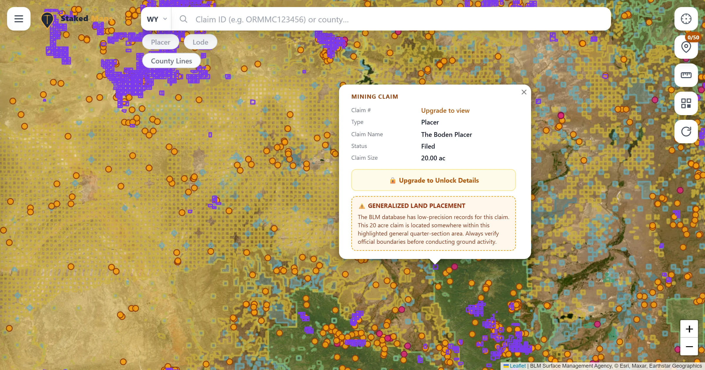 Carbon County, WY BLM mining claims & rockhounding interactive map.