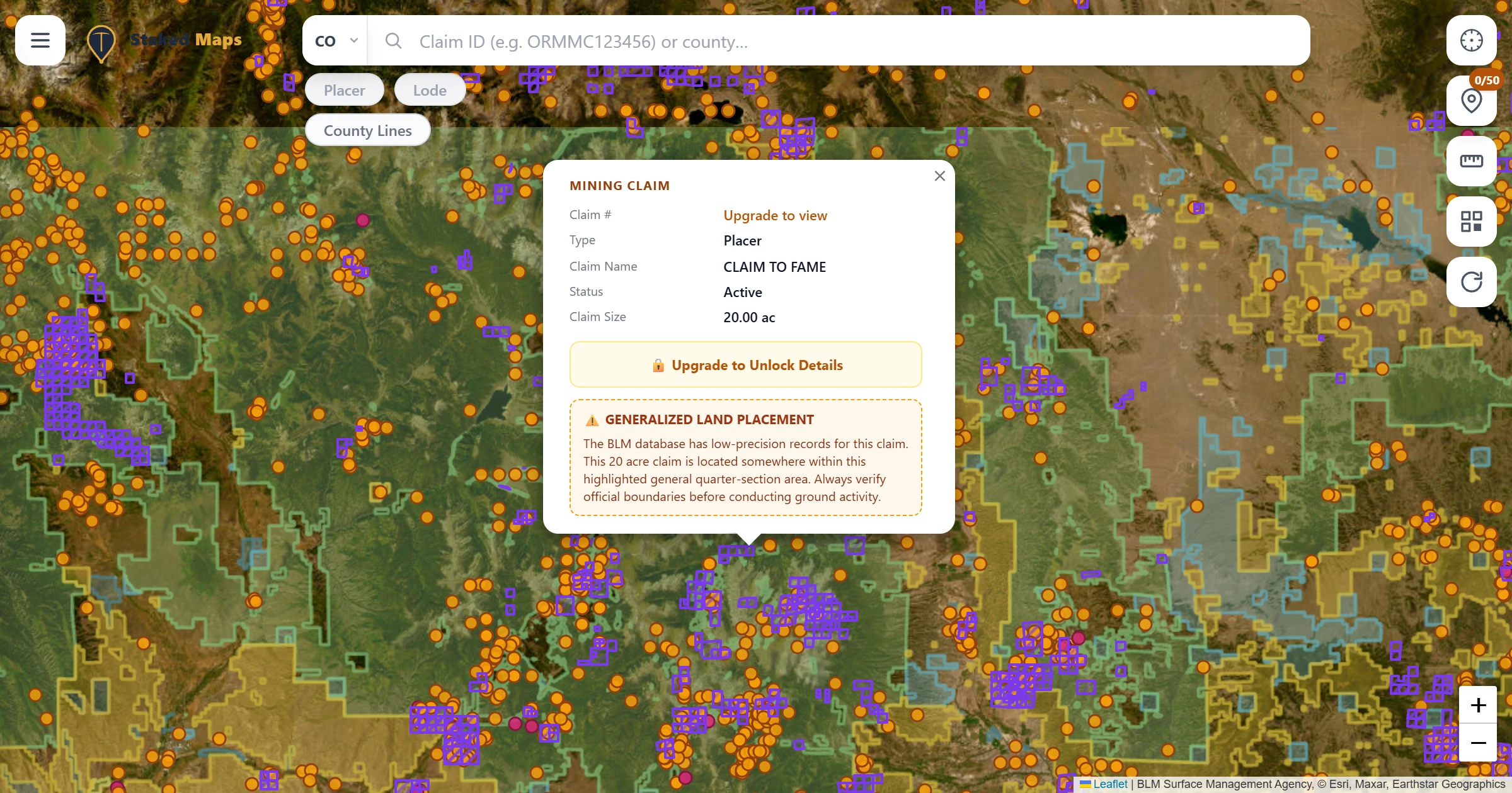 Chaffee County, CO BLM mining claims & rockhounding interactive map.