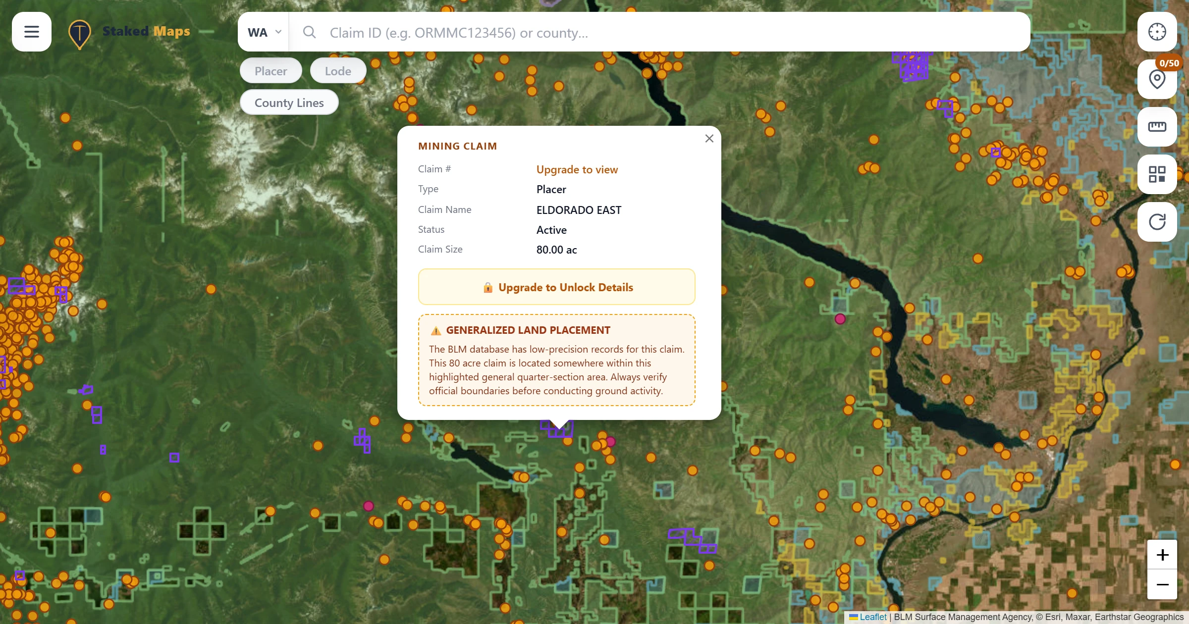 Chelan County, WA BLM mining claims & rockhounding interactive map.