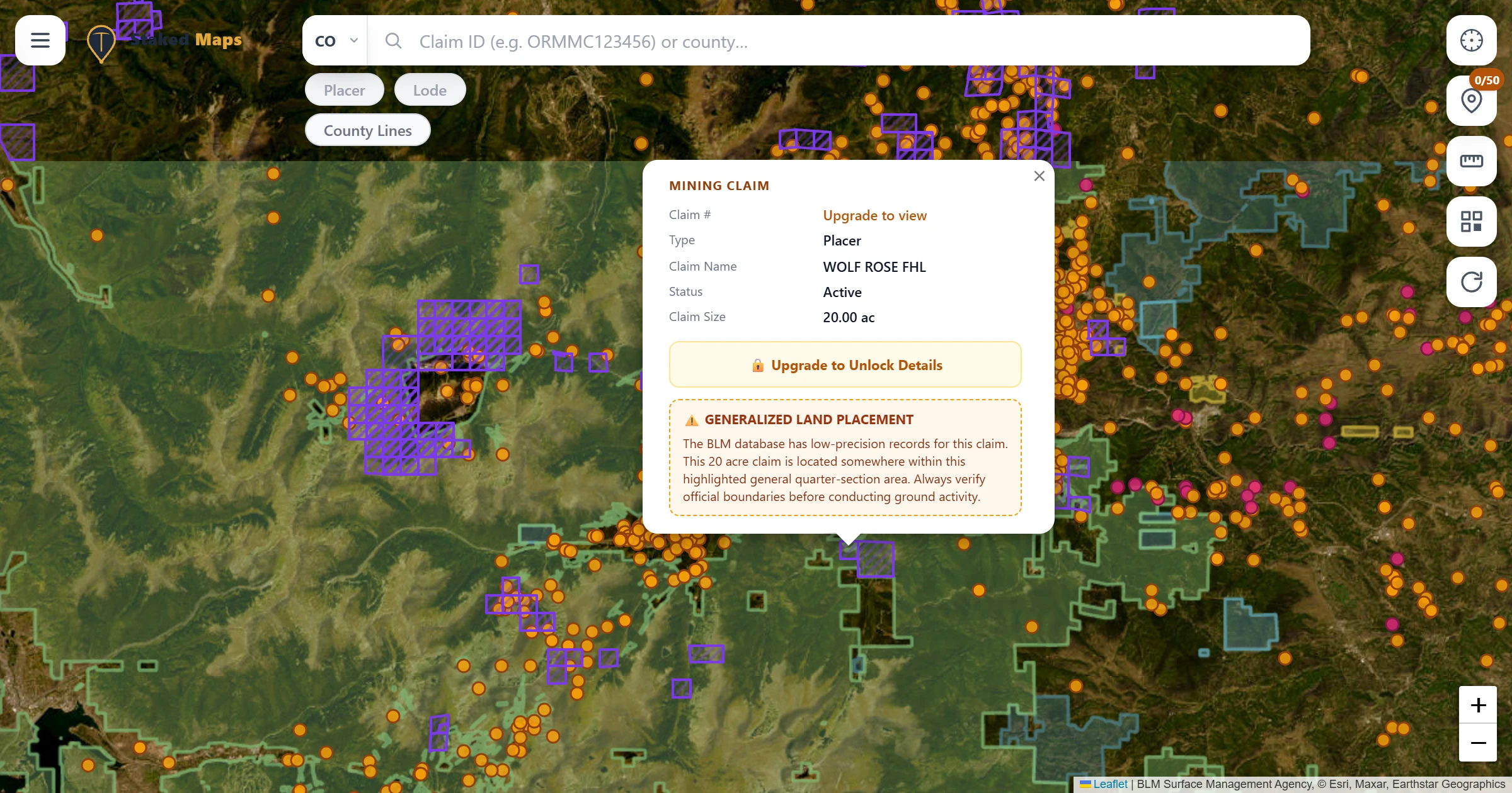 Clear Creek County, CO BLM mining claims & rockhounding interactive map.