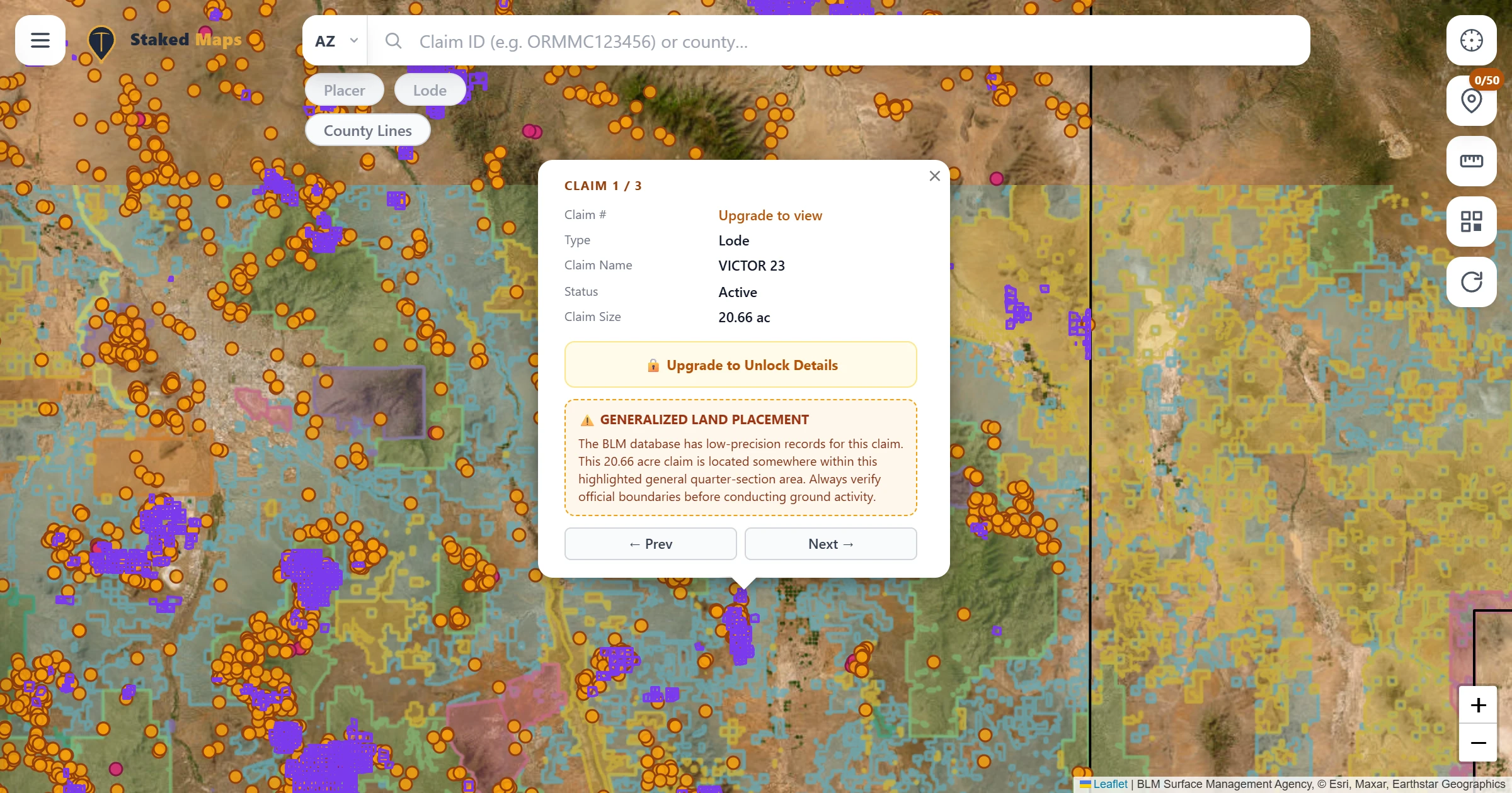 Cochise County, AZ BLM mining claims & rockhounding interactive map.