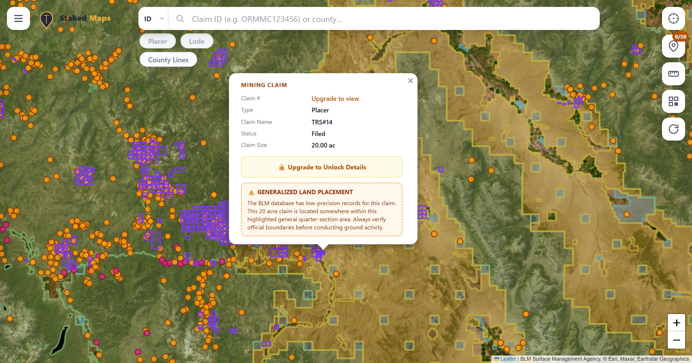 Custer County, ID BLM mining claims & rockhounding interactive map.