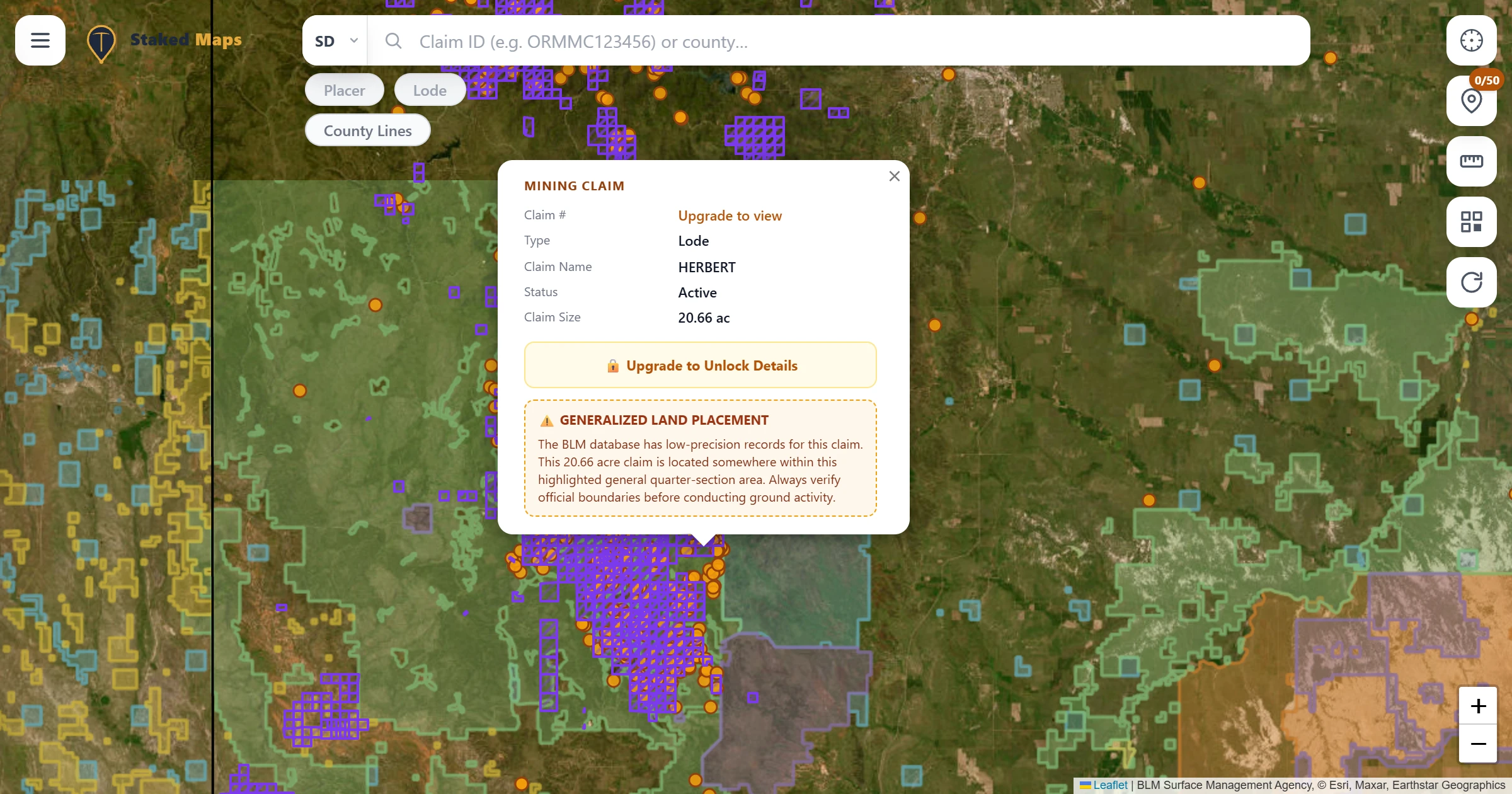 Custer County, SD BLM mining claims & rockhounding interactive map.