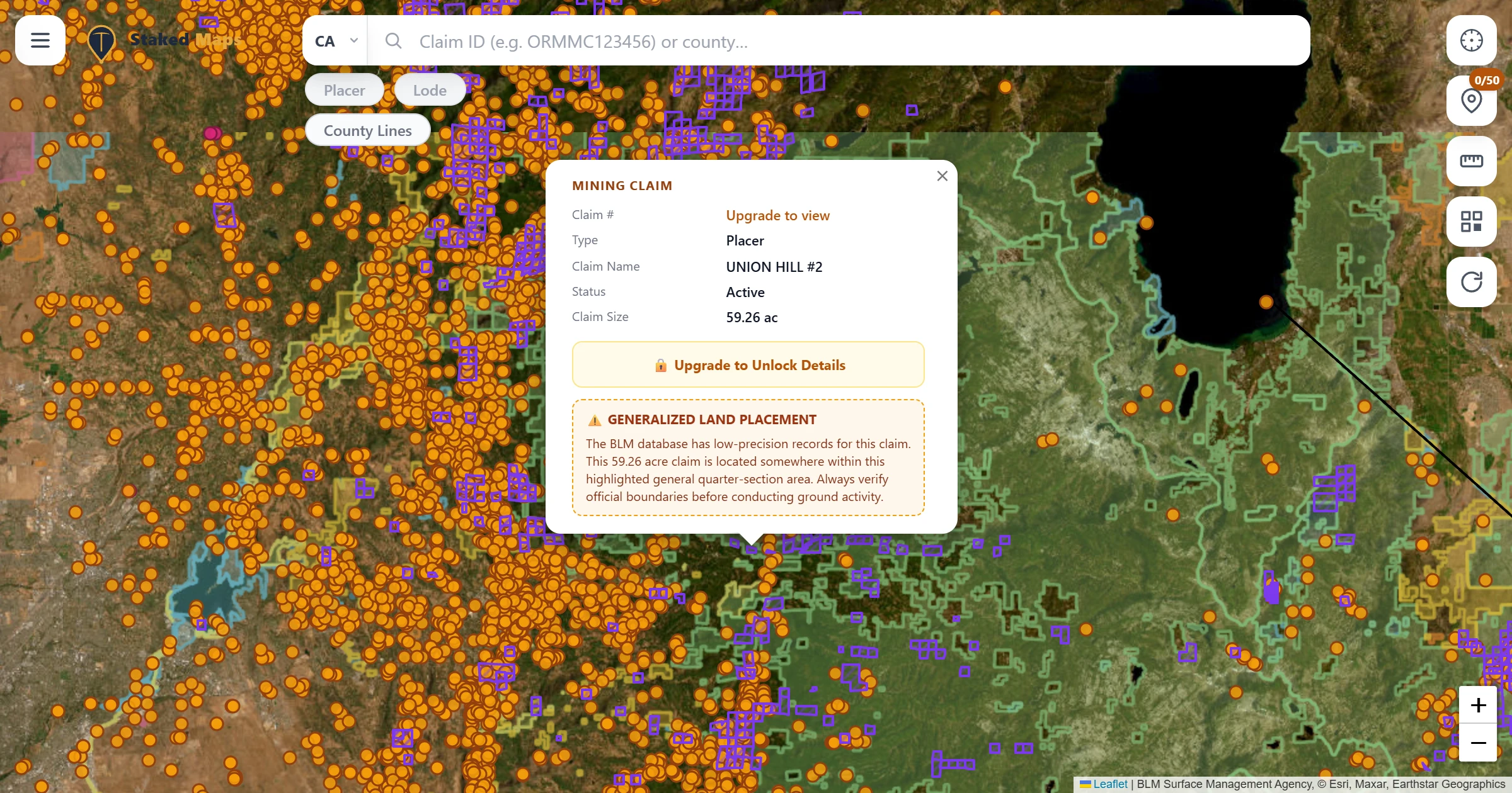 El Dorado County, CA BLM mining claims & rockhounding interactive map.