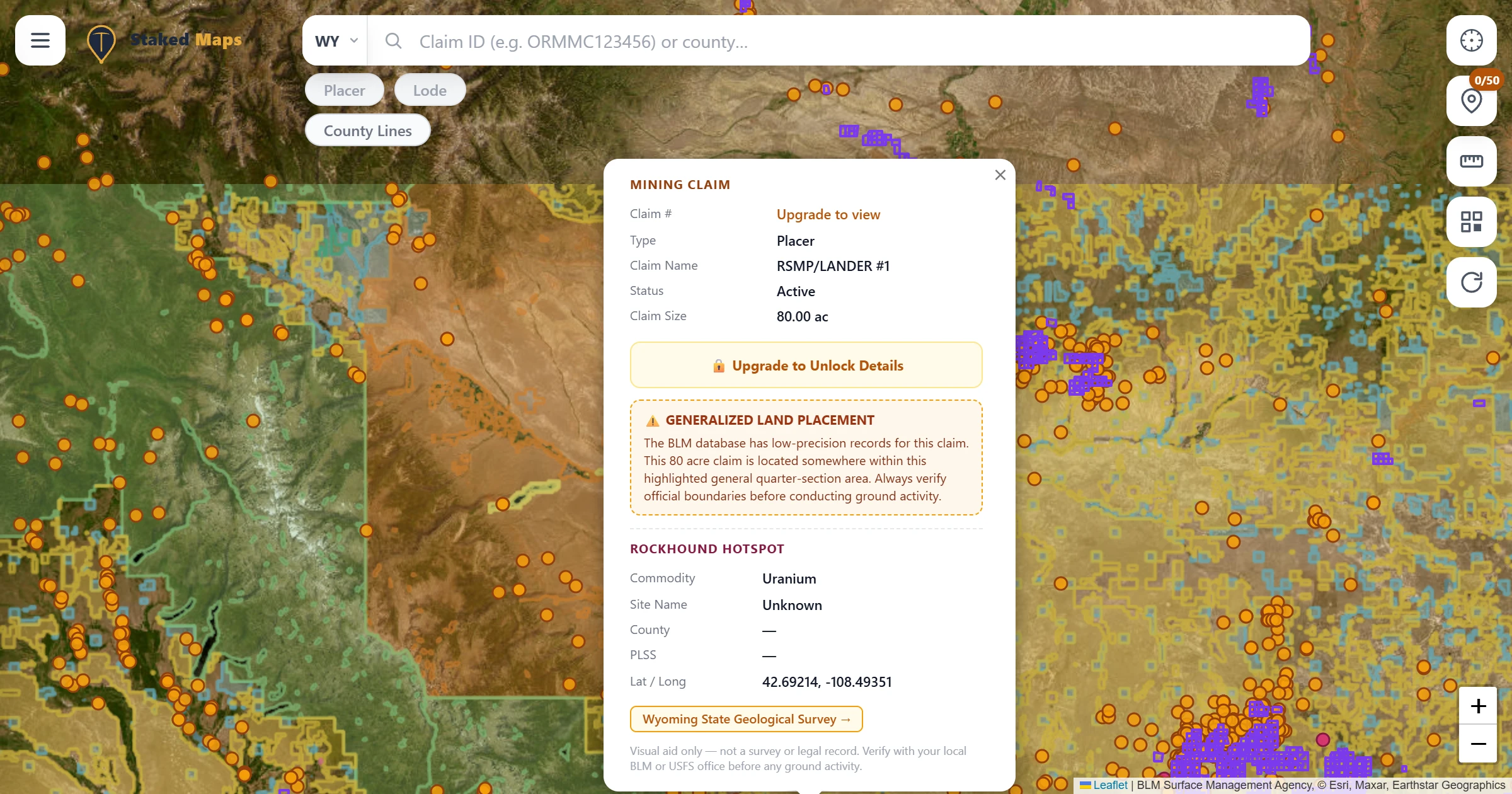 Fremont County, WY BLM mining claims & rockhounding interactive map.