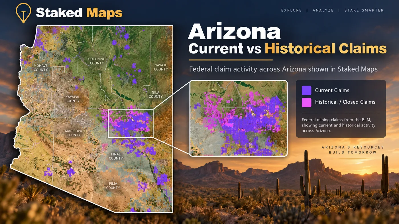 Current and historical Arizona federal mining claim records shown in Staked Maps