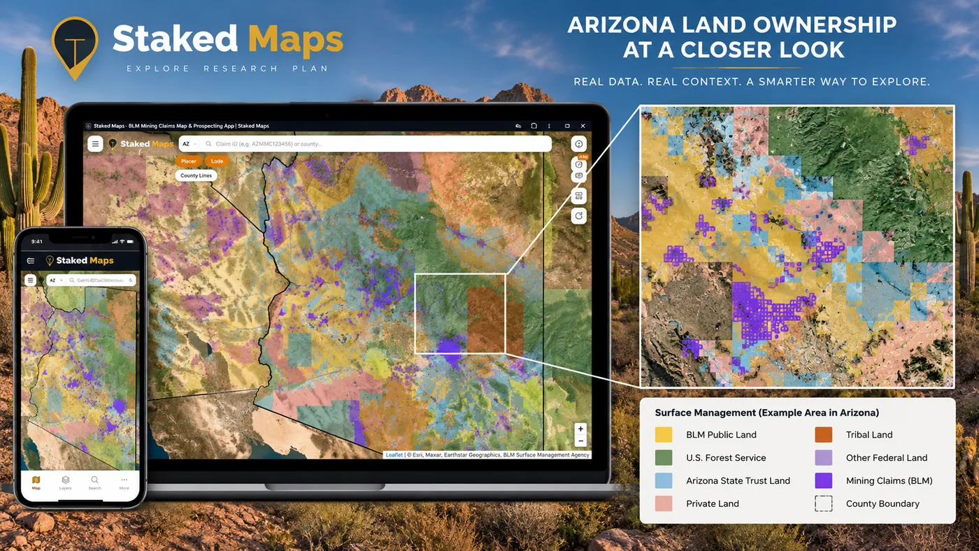 Arizona State Trust Land and federal land ownership displayed in Staked Maps