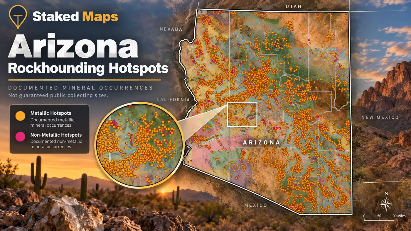 Arizona metallic and non-metallic mineral occurrences mapped in Staked Maps