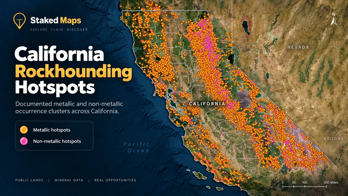 Staked Maps Rockhound Hotspots layer shown over California