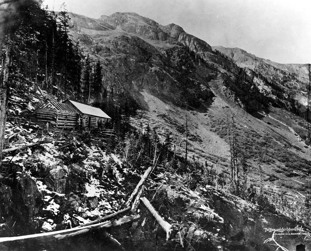 Historical photograph of the Highland Mary Mining Works in Cunningham Gulch, Bakers Park, San Juan County, Colorado.