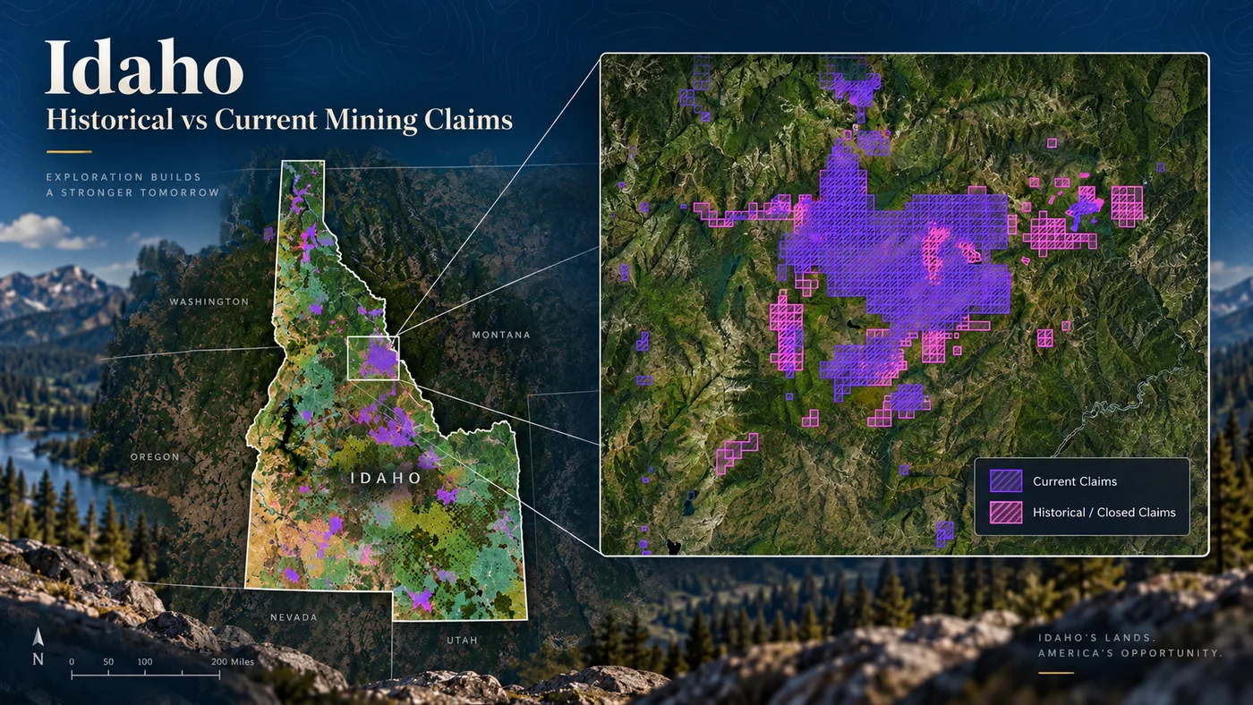 Idaho current and historical mining claim records displayed in Staked Maps