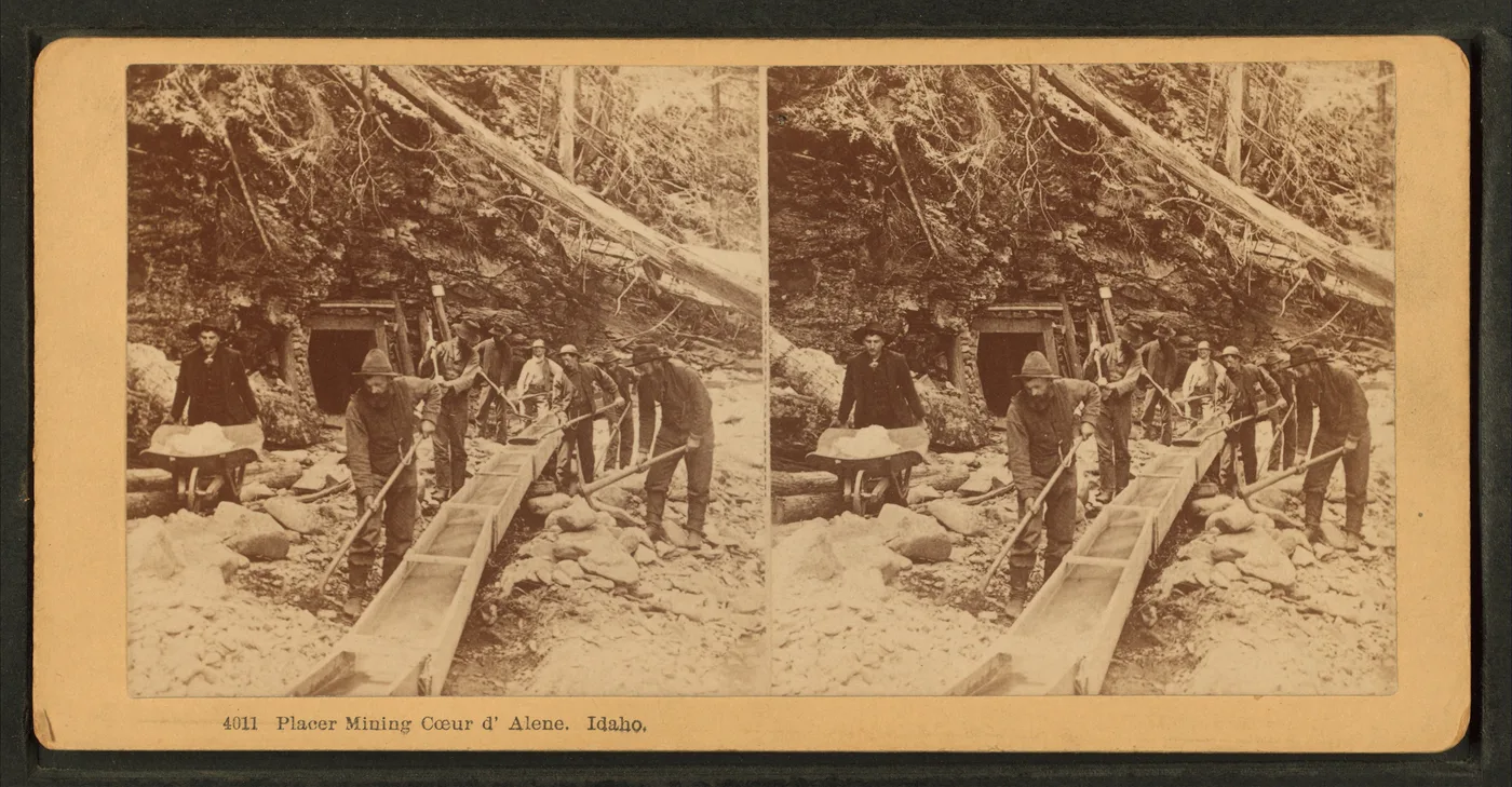Historical placer mining near Coeur d'Alene, Idaho