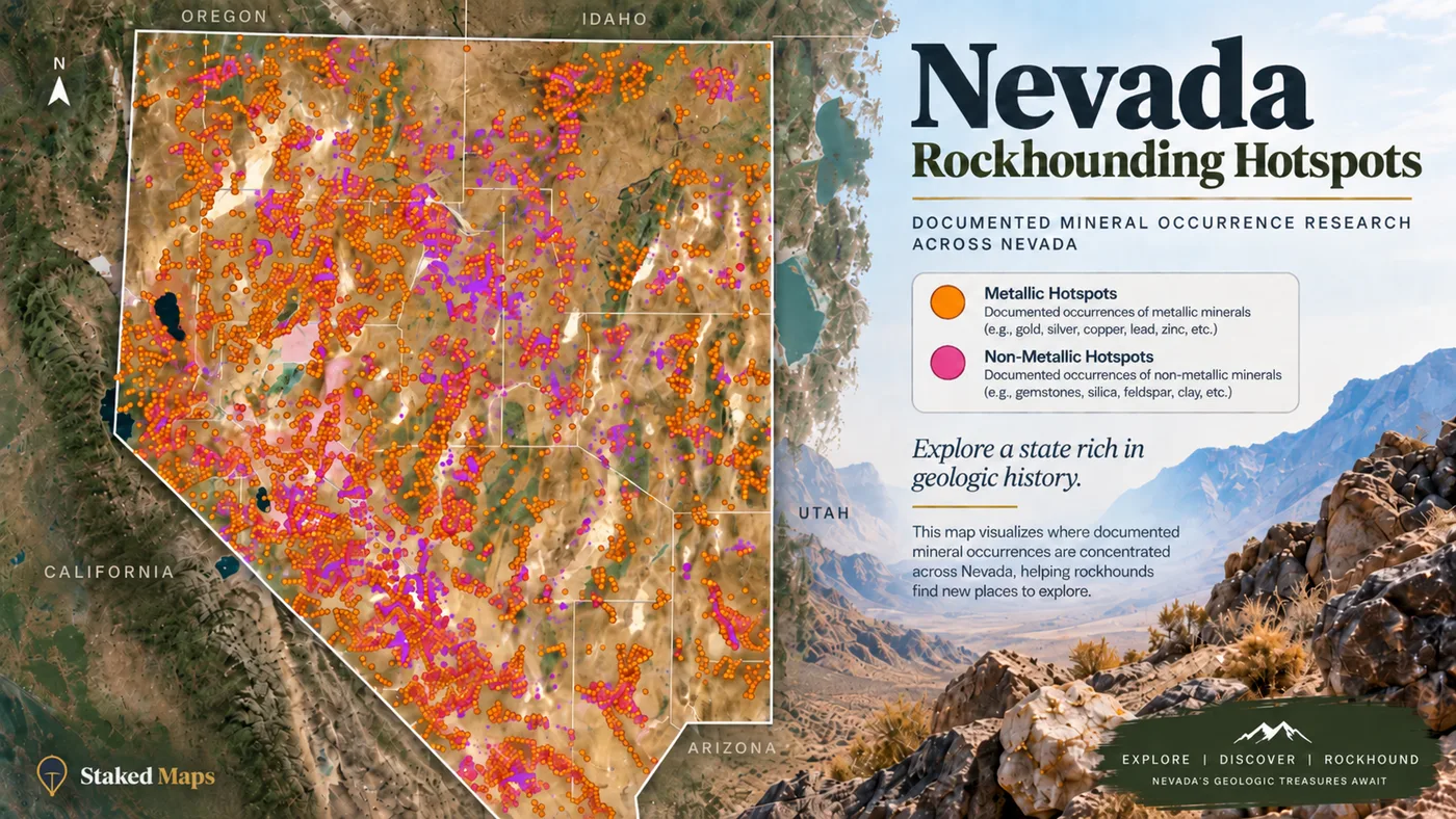 Staked Maps Rockhound Hotspots layer shown over Nevada