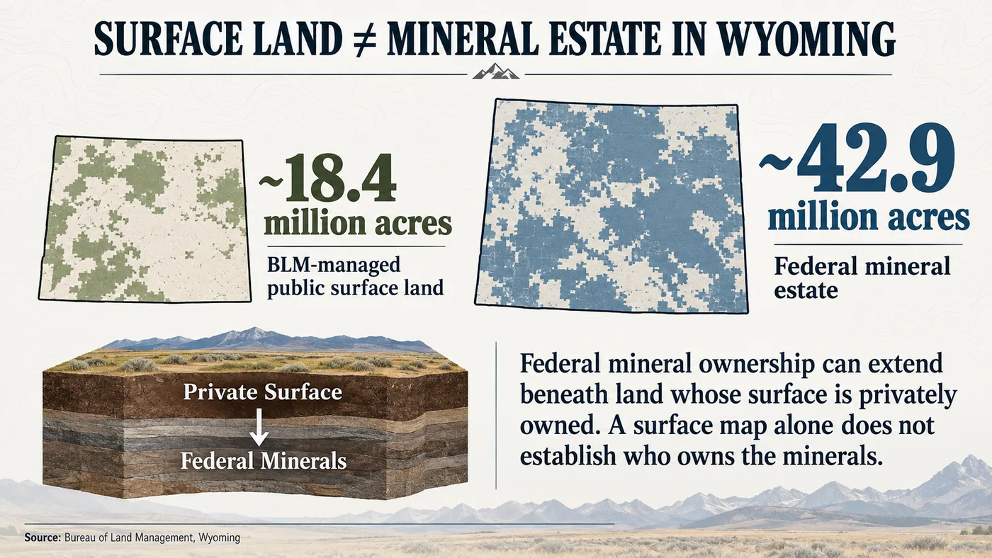 Comparison of BLM-managed surface land and federal mineral estate acreage in Wyoming