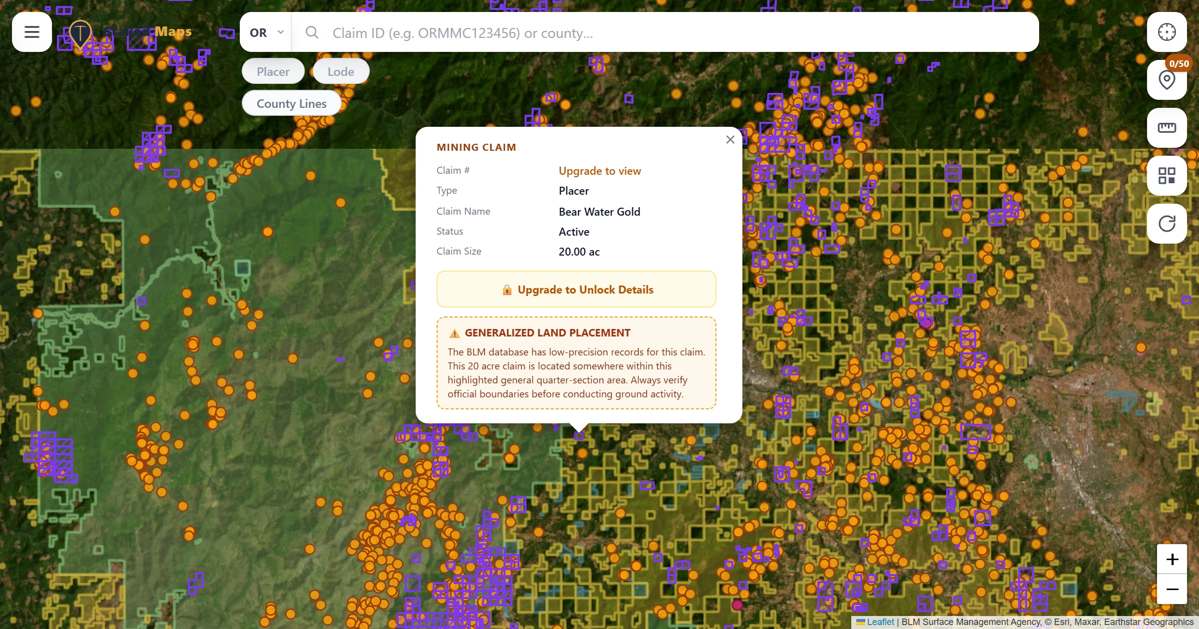 Josephine County, OR BLM mining claims & rockhounding interactive map.