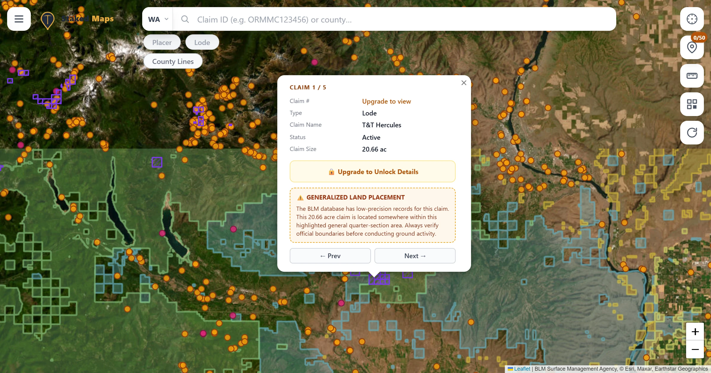 Kittitas County, WA BLM mining claims & rockhounding interactive map.