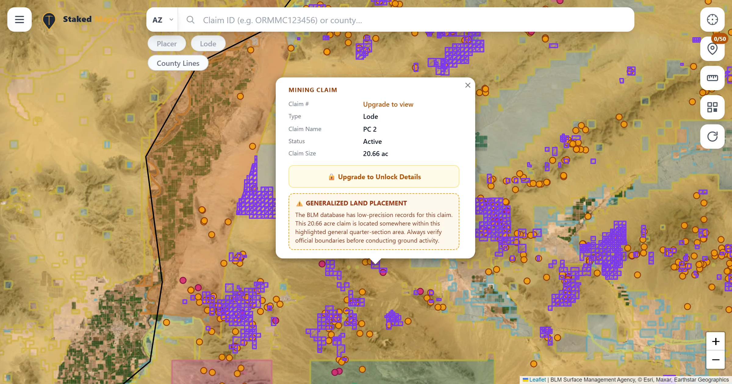 La Paz County, AZ BLM mining claims & rockhounding interactive map.