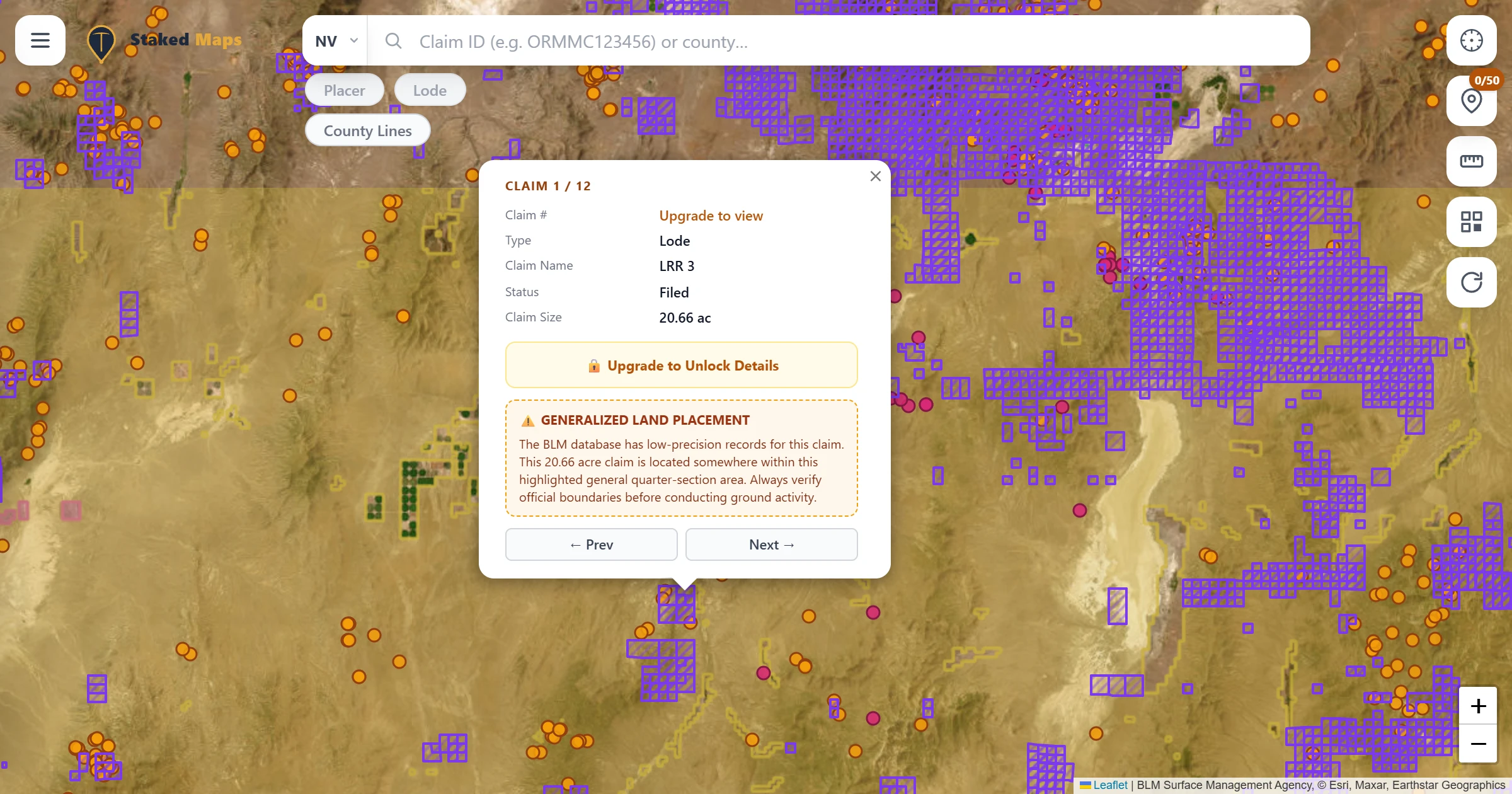 Lander County, NV BLM mining claims & rockhounding interactive map.