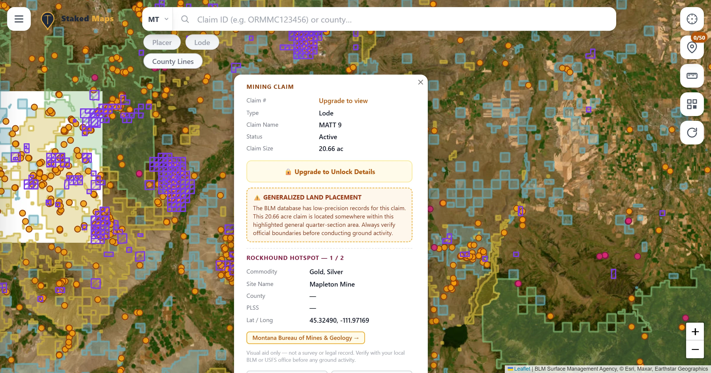 Madison County, MT BLM mining claims & rockhounding interactive map.