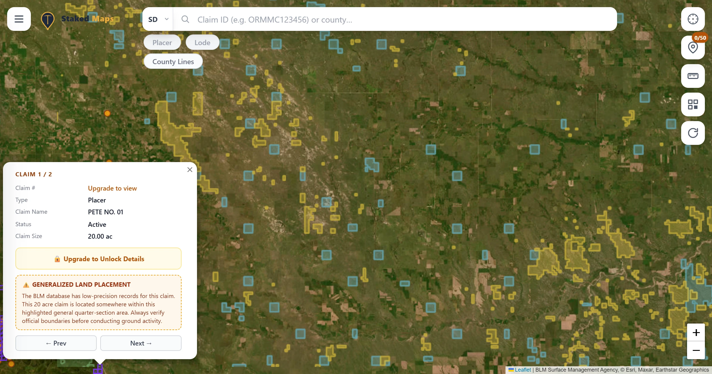Meade County, SD BLM mining claims & rockhounding interactive map.