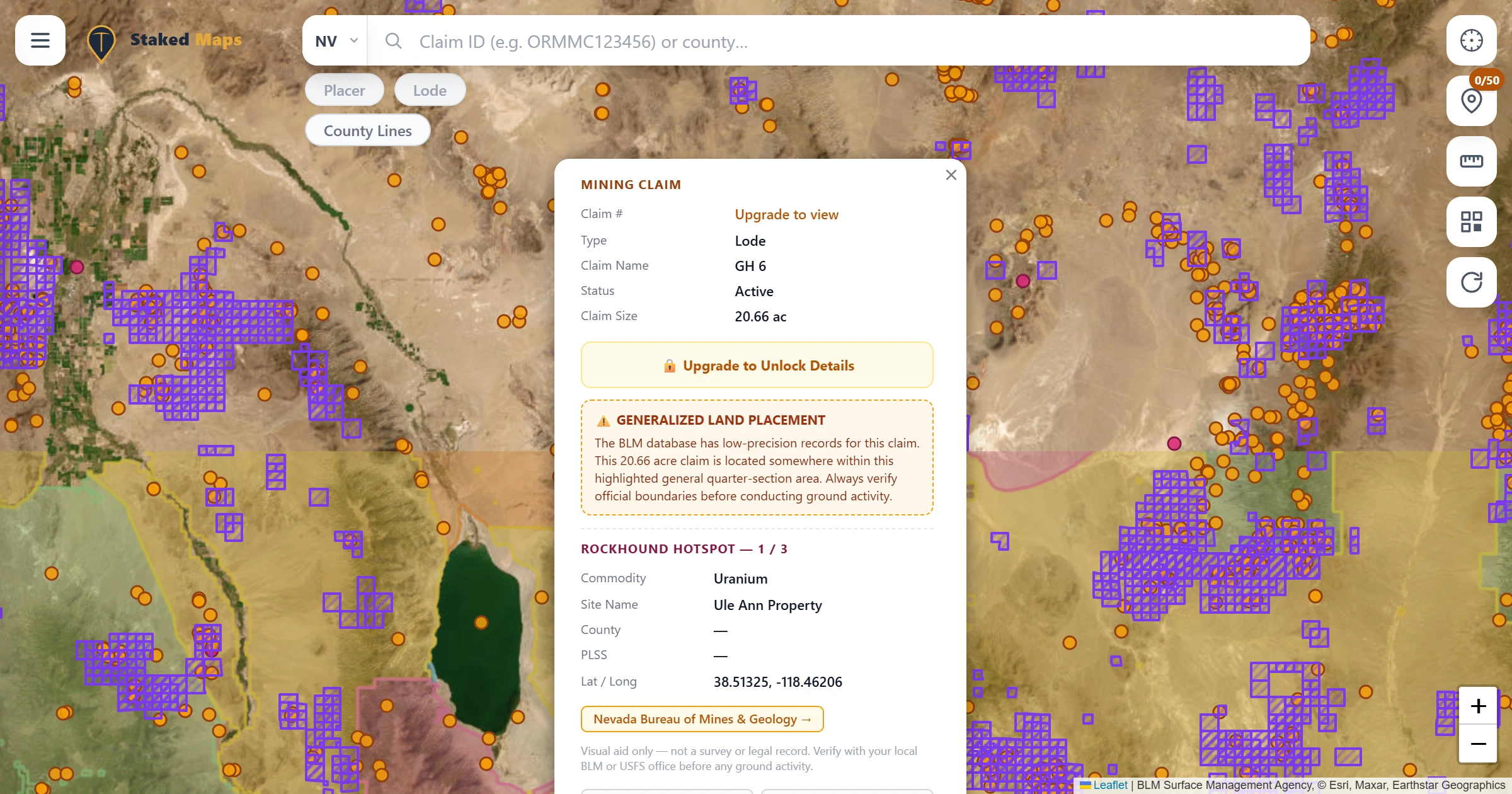 Mineral County, NV BLM mining claims & rockhounding interactive map.