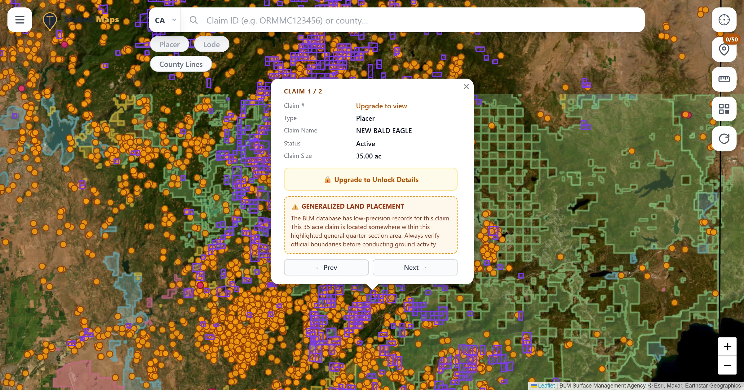 Nevada County, CA BLM mining claims & rockhounding interactive map.