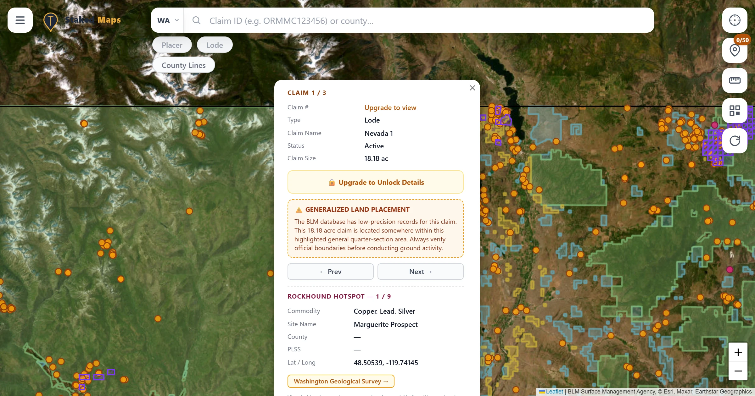 Okanogan County, WA BLM mining claims & rockhounding interactive map.