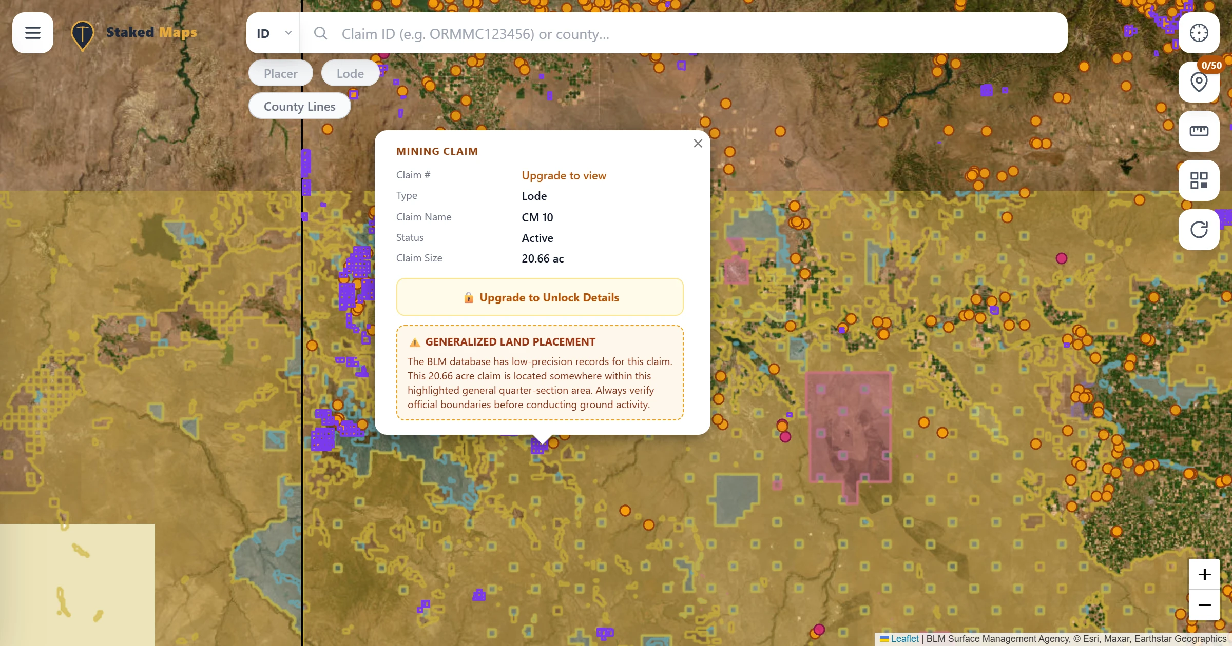 Owyhee County, ID BLM mining claims & rockhounding interactive map.