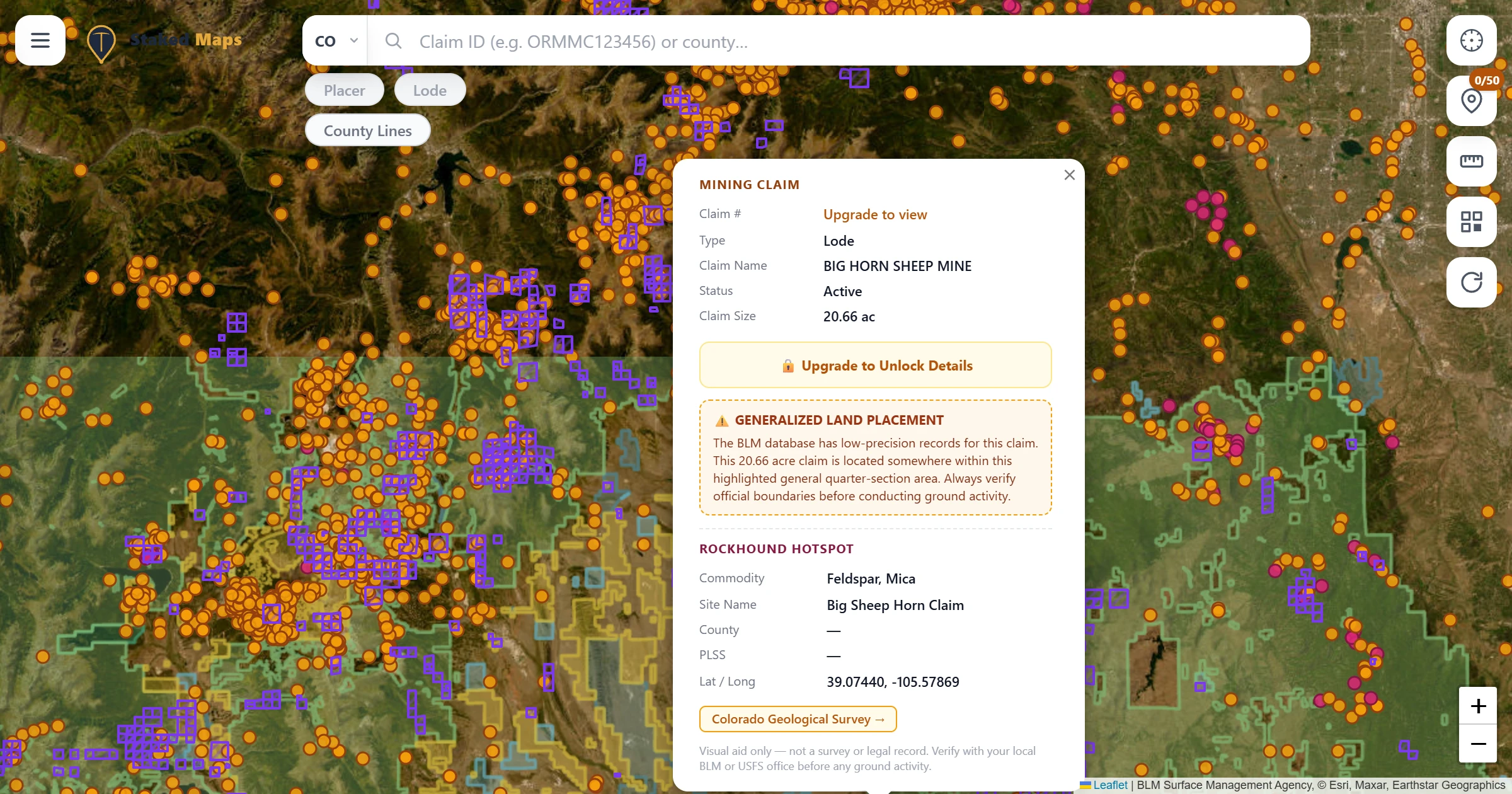 Park County, CO BLM mining claims & rockhounding interactive map.
