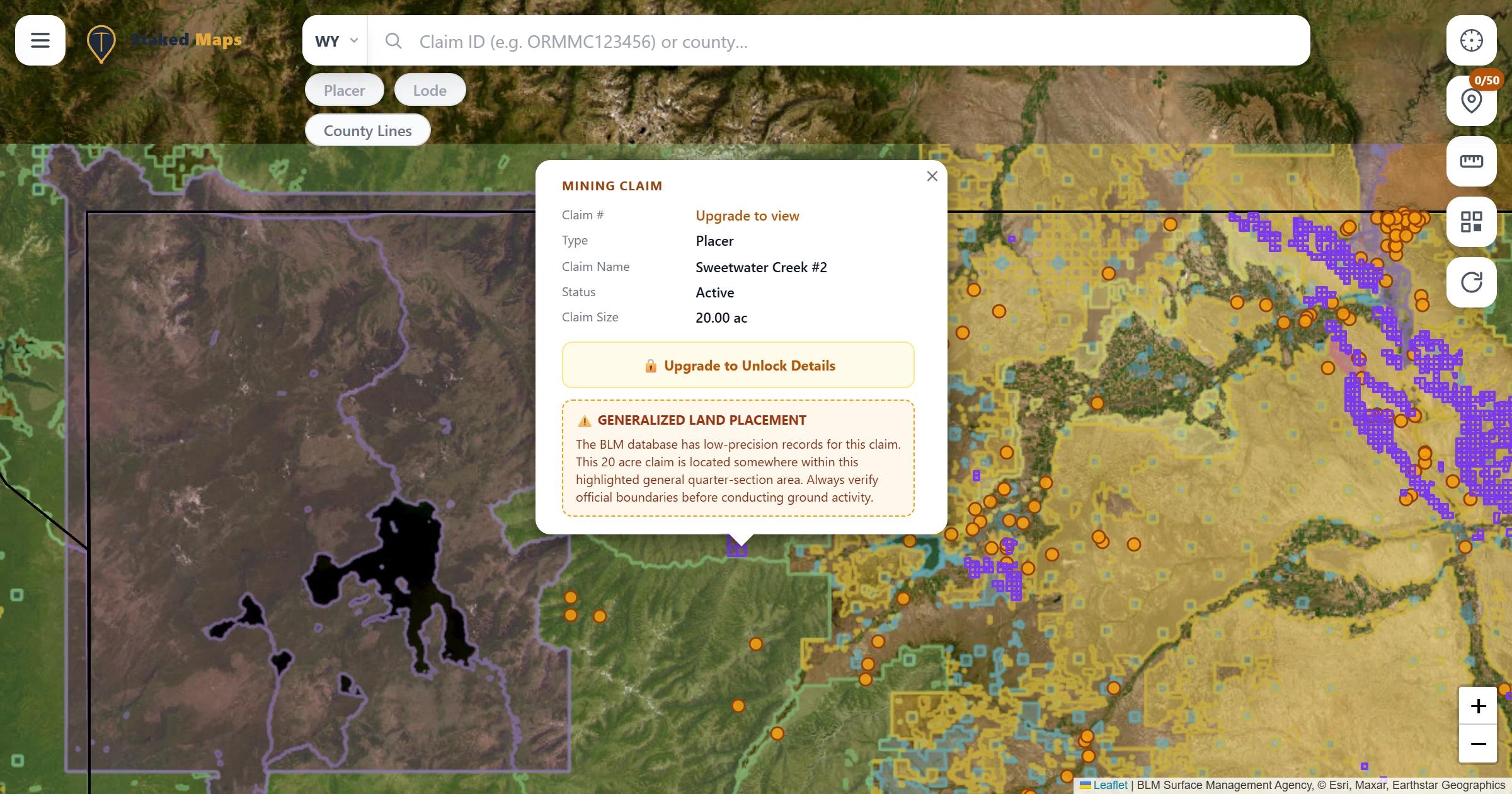 Park County, WY BLM mining claims & rockhounding interactive map.