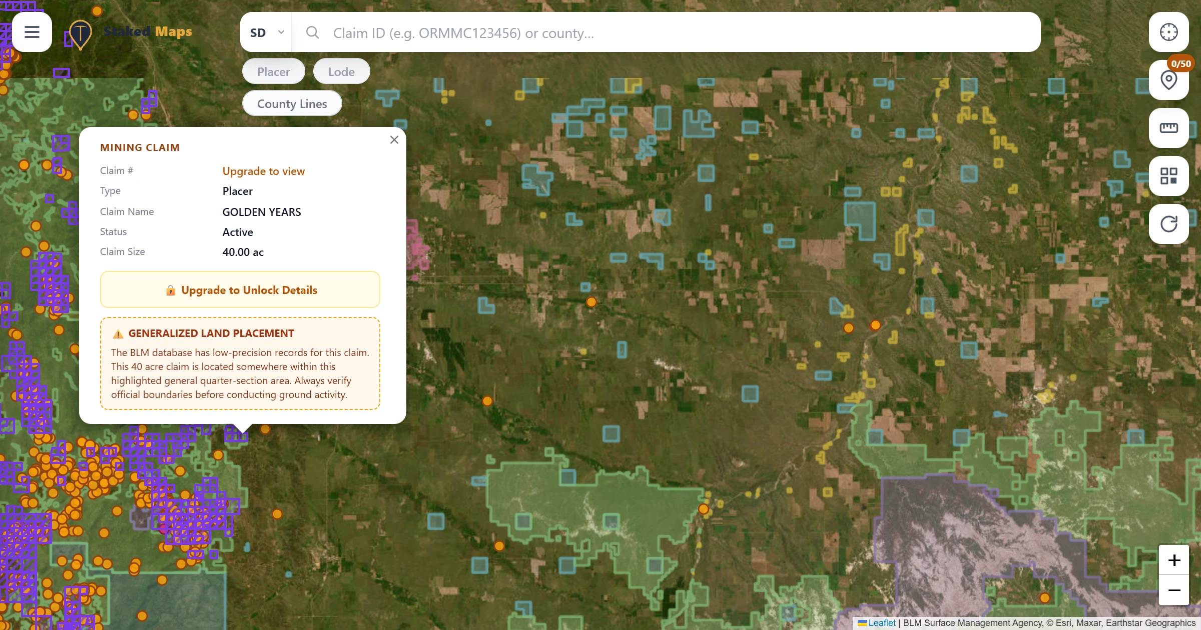 Pennington County, SD BLM mining claims & rockhounding interactive map.