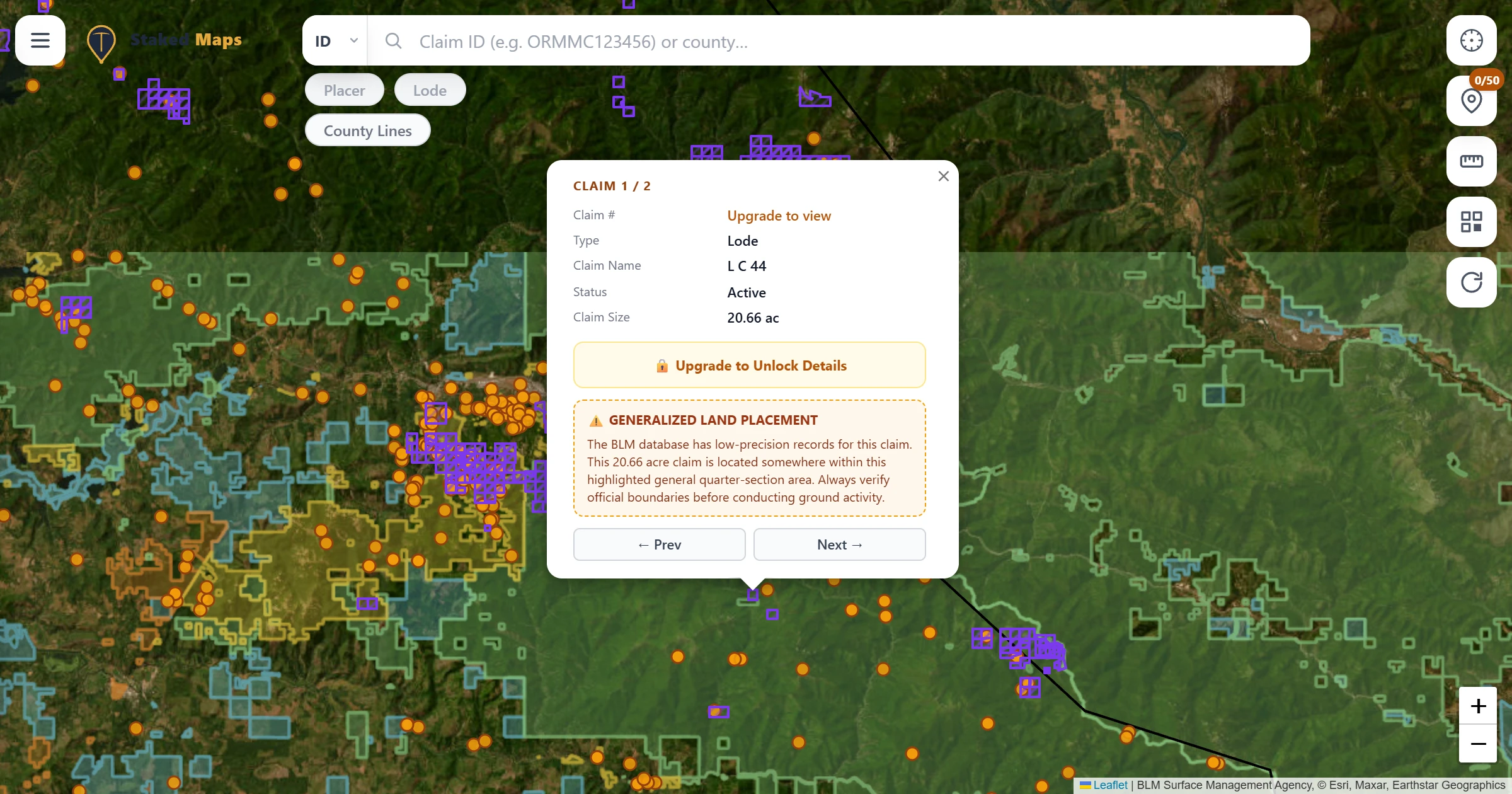 Shoshone County, ID BLM mining claims & rockhounding interactive map.