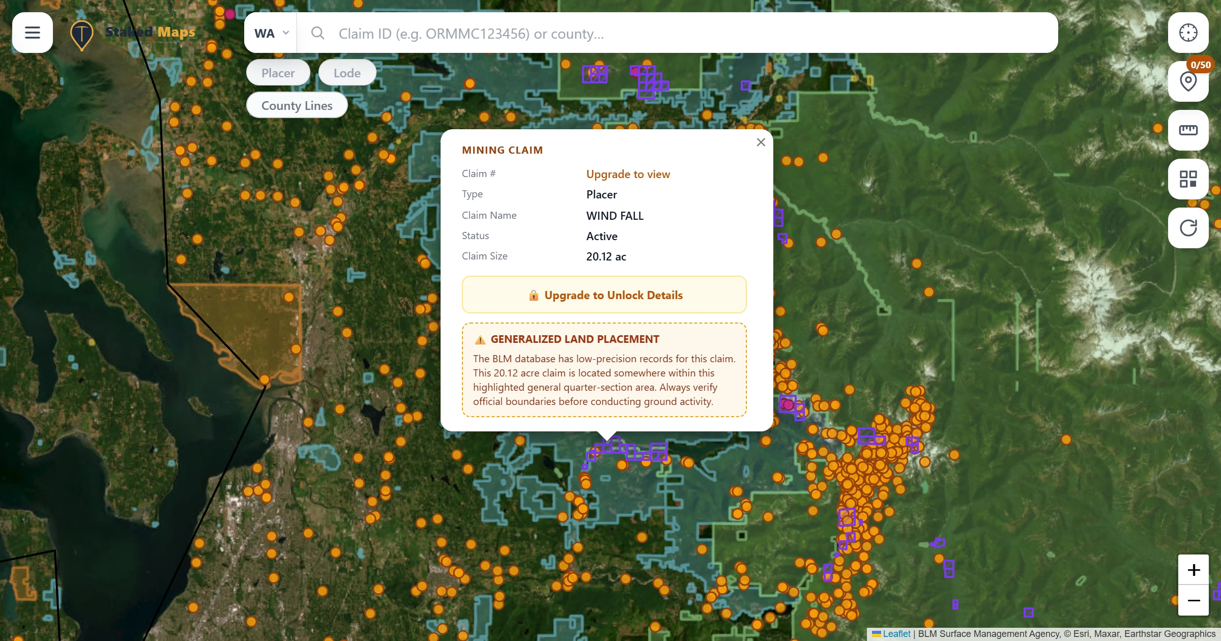 Snohomish County, WA BLM mining claims & rockhounding interactive map.
