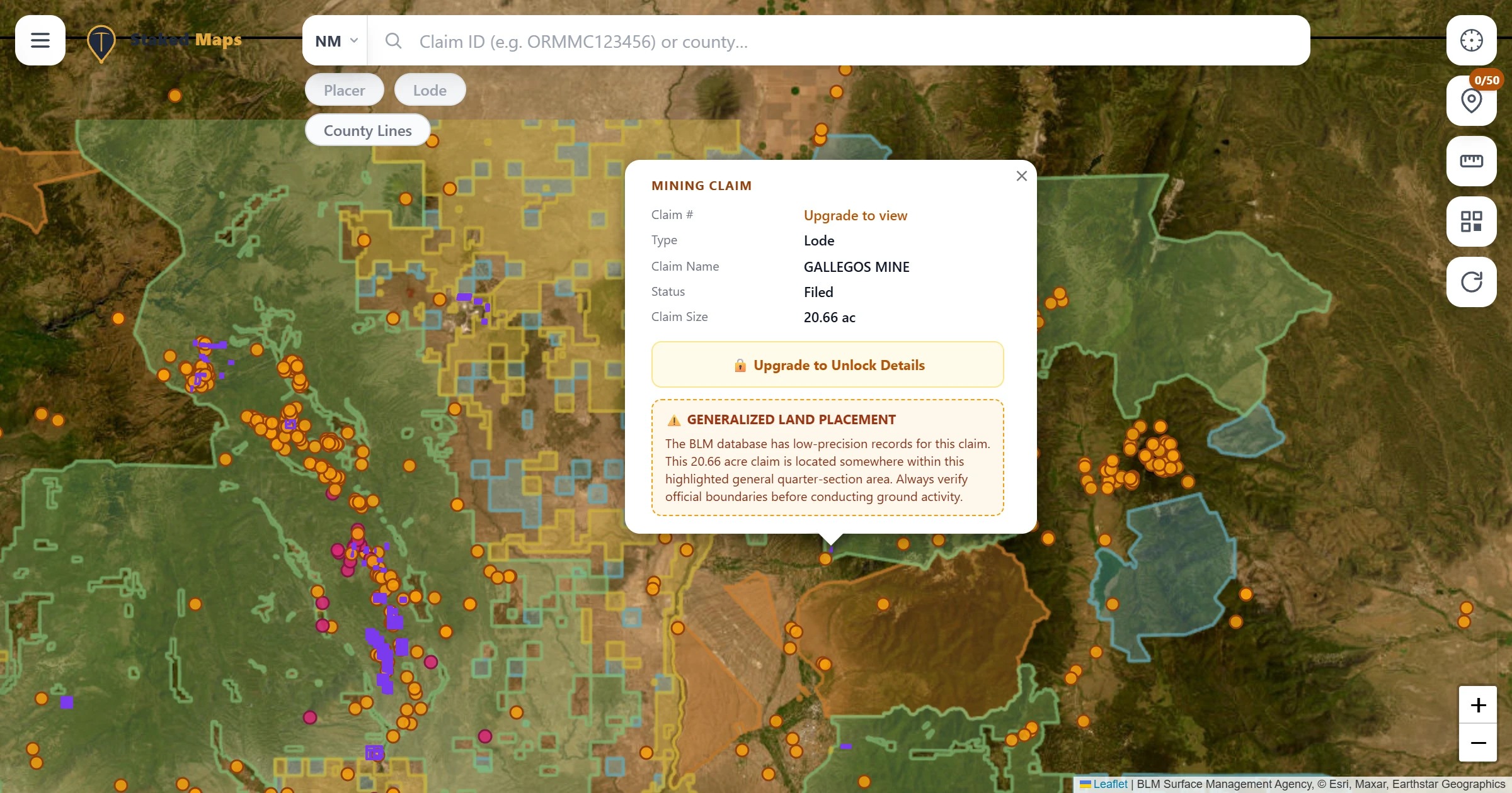 Taos County, NM BLM mining claims & rockhounding interactive map.