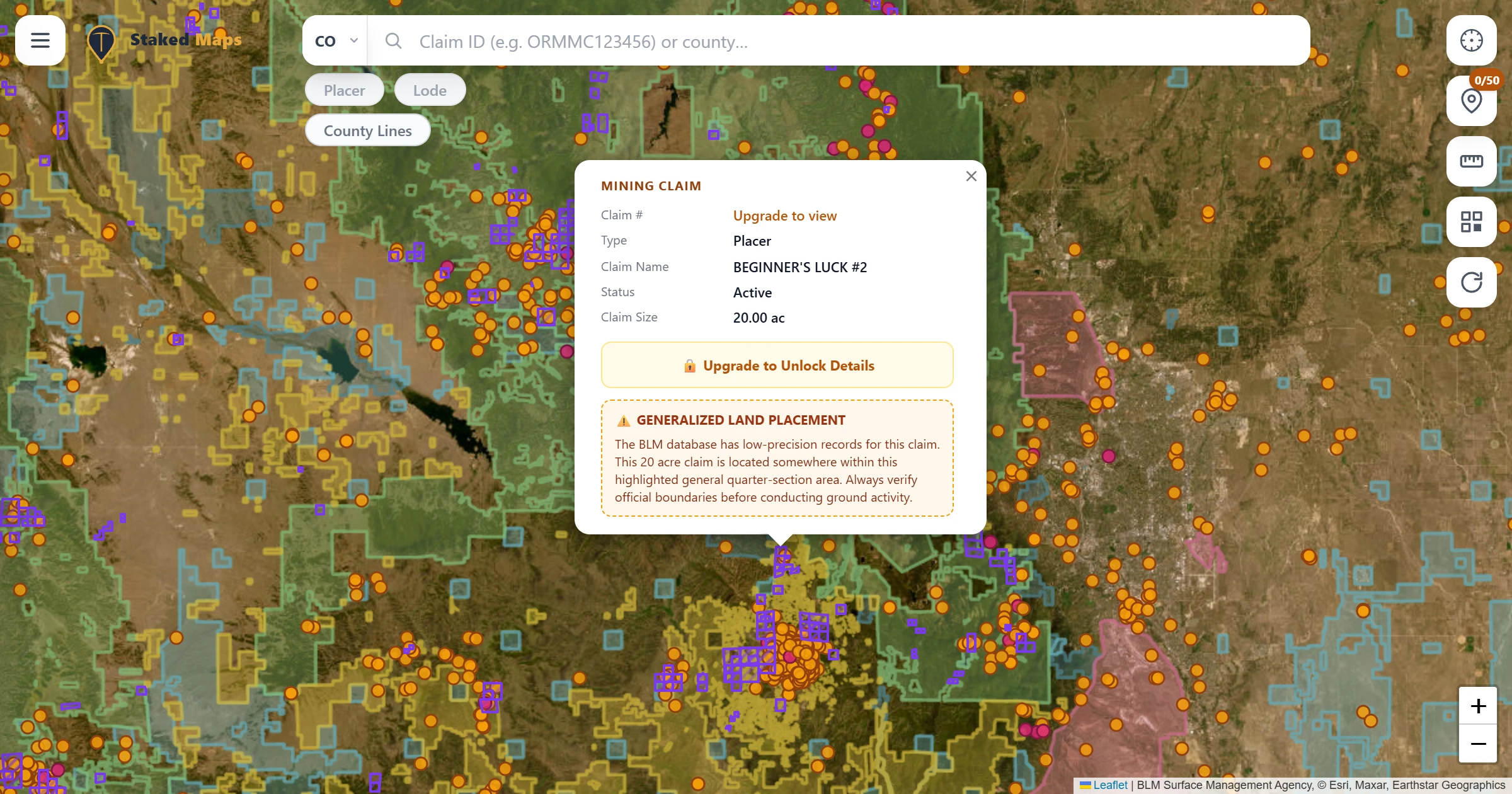 Teller County, CO BLM mining claims & rockhounding interactive map.