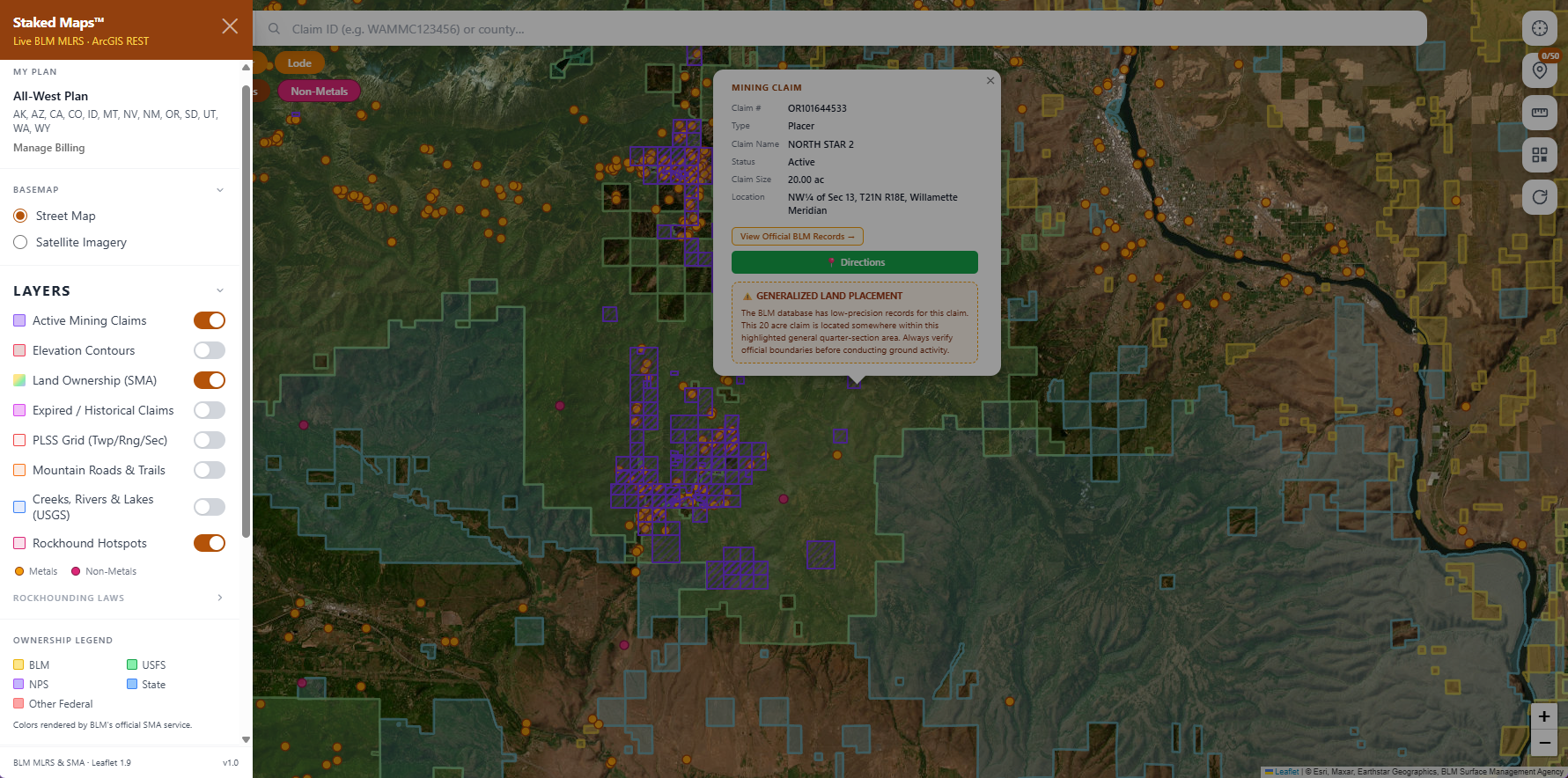 Washington BLM mining claims & rockhounding interactive map.